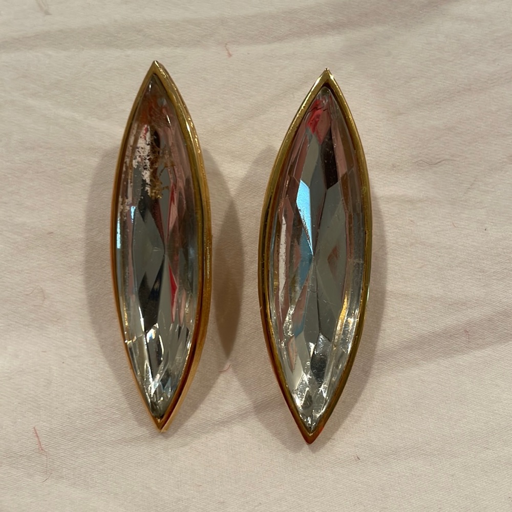 Gold crystal clip on costume jewelry earrings